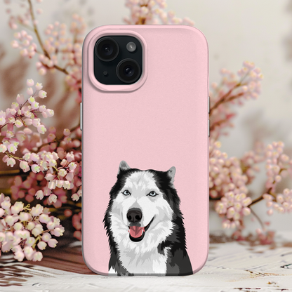 Cute custom dog cartoon illustration on phone case – personalized phone case for dog lovers featuring a husky breed.